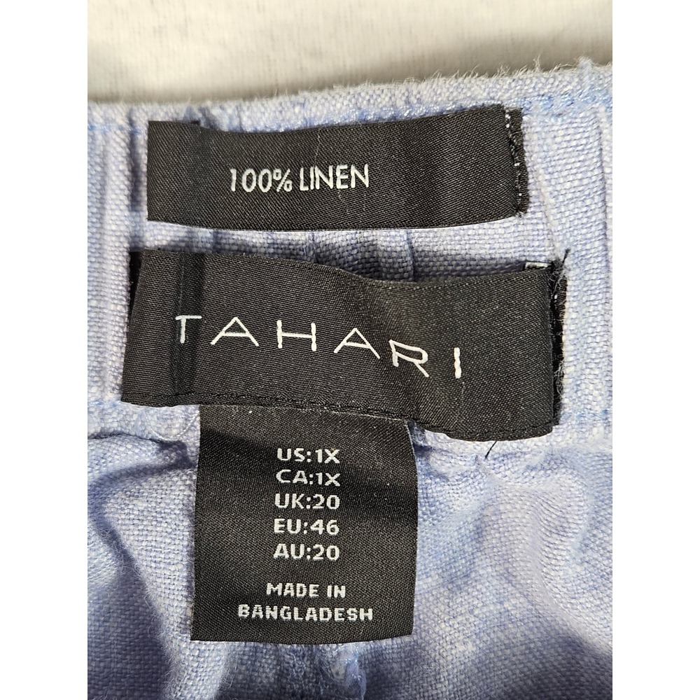 Tahari Womens 1X Light Blue 100% Linen Drawstring Elastic Waist Shorts Plus Size - Picture 2 of 8